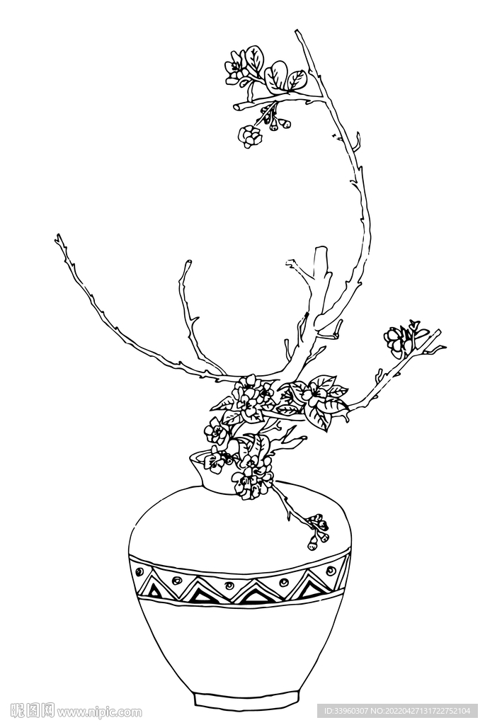 手绘插花艺术矢量线稿