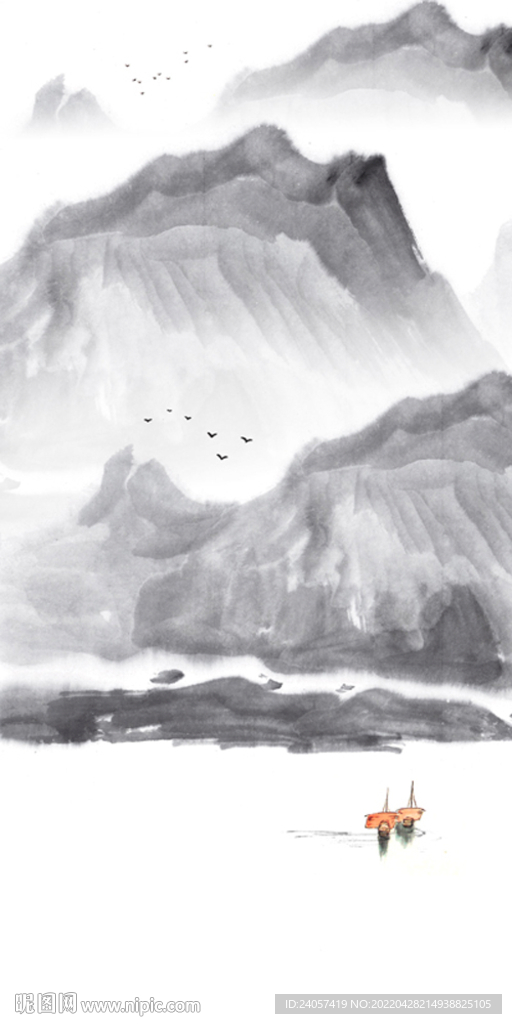 新中式禅意水墨国画山水玄关画