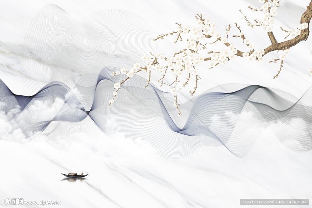 中式水墨山水花鸟背景墙