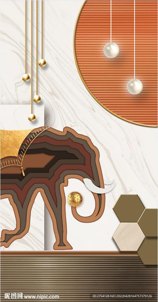 轻奢装饰画 大象 圆珠