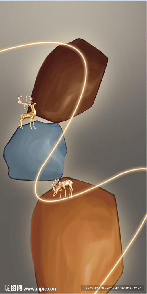 轻奢装饰画 光影抽象画线条麋鹿