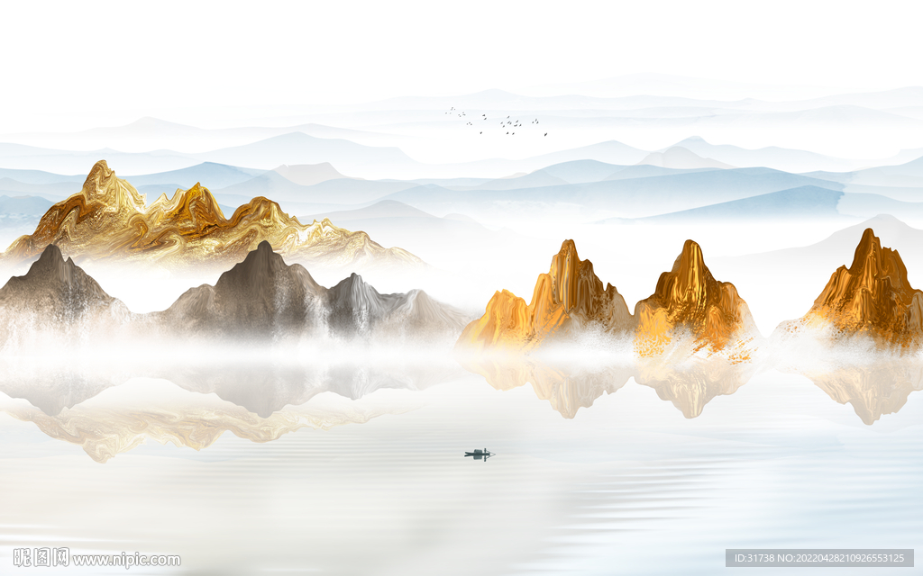 金箔意境山水墨画背景墙