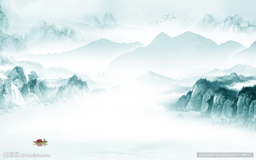 高清 客厅中式山水 TIF分层