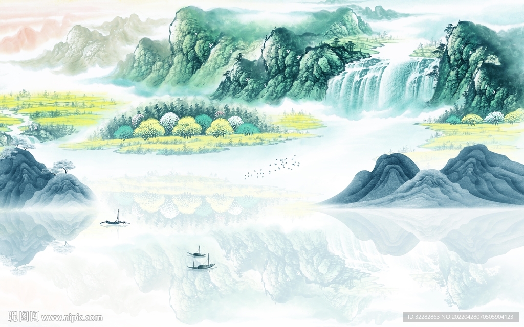 高档客厅中式山水 TIF分层