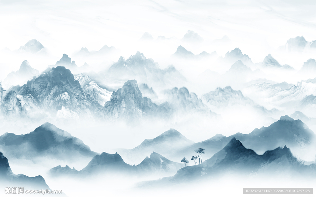 新中式意境山水背景 tif分层