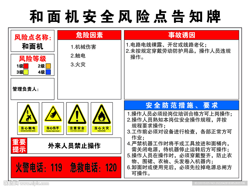 和面机安全风险点告知牌
