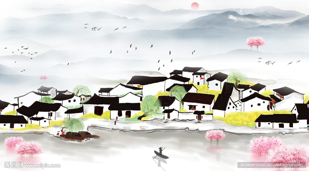 江南水乡水墨装饰画