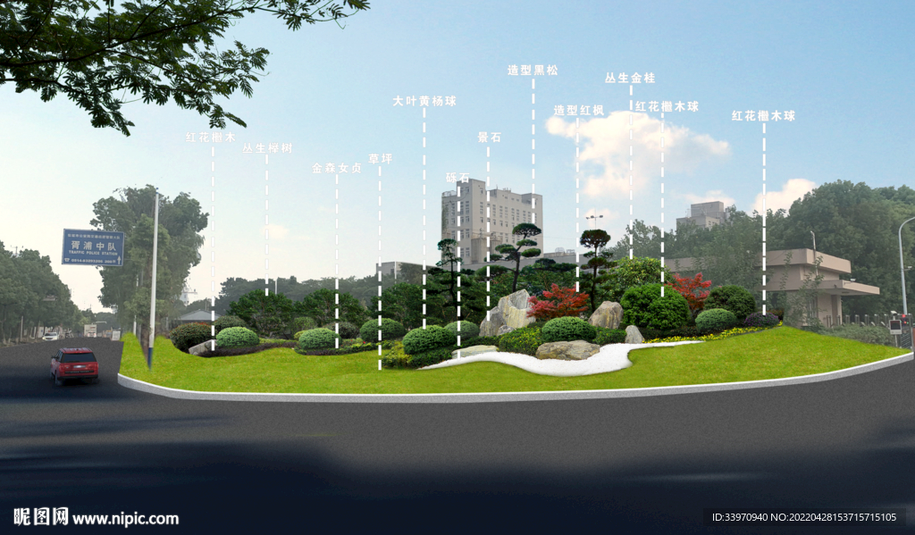 路口节点景观绿化效果图