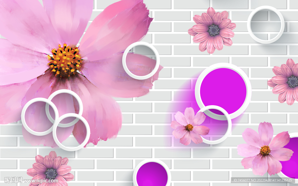 粉色花瓣立体圈圈背景墙
