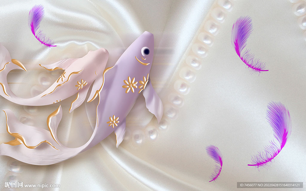 轻奢羽毛游鱼背景墙