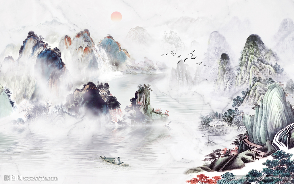 新中式水墨山水风景画