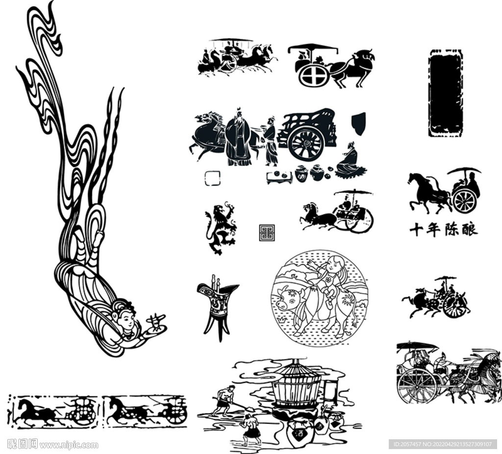 古画车马绘画酿酒