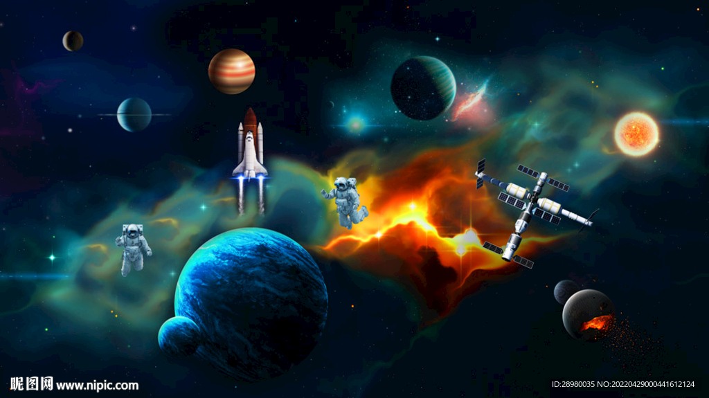 宇航员空间站背景墙