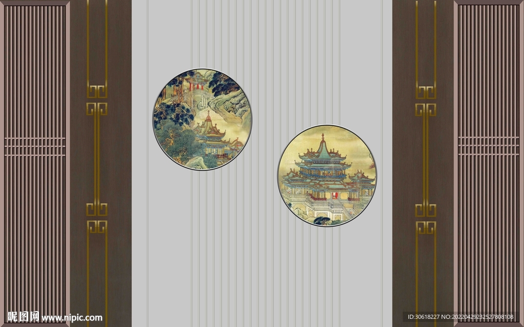 新中式格栅背景墙