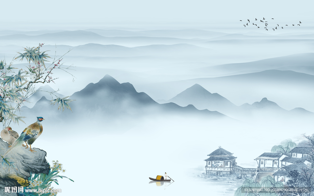 别墅高端背景山水 TIF分层