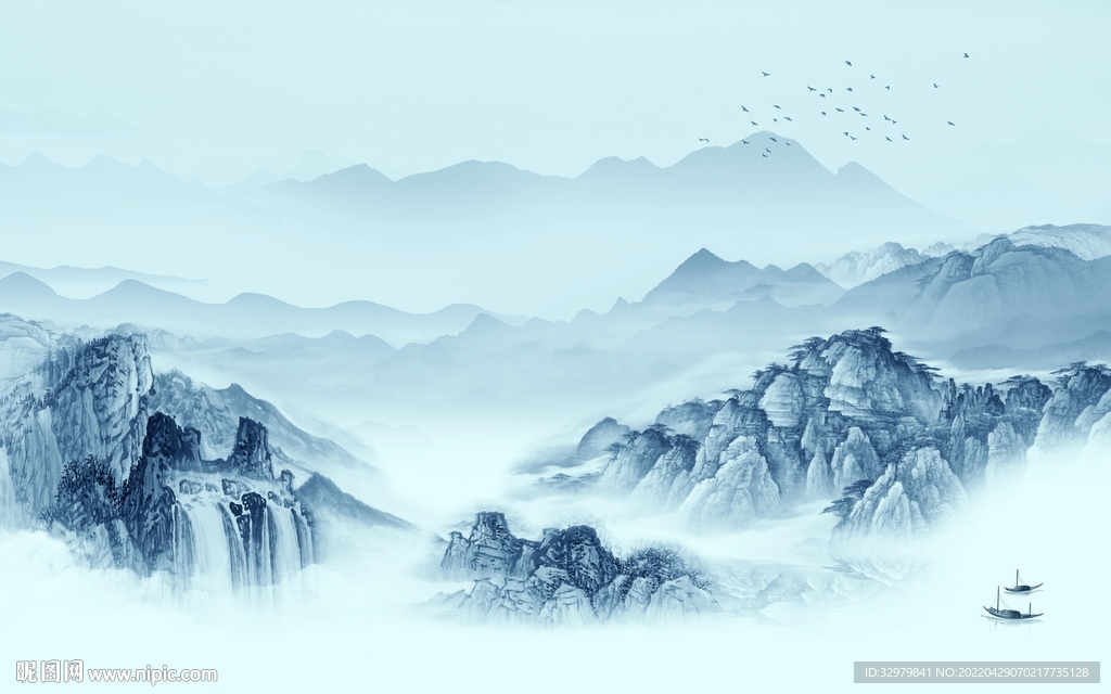 中式高端背景山水 TIF分层