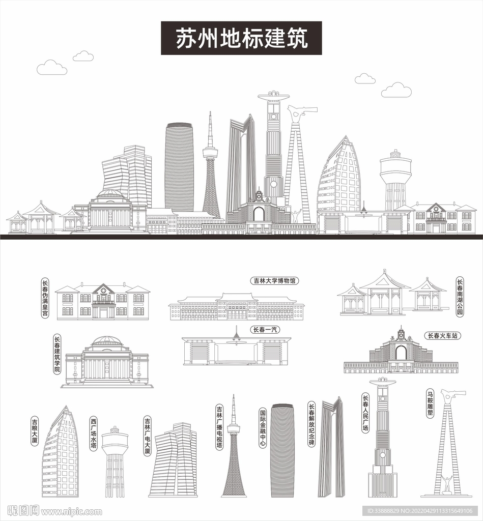 苏州地标建筑剪影