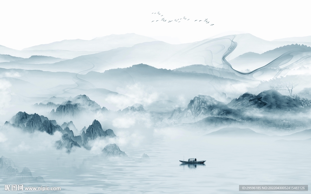 现代中式背景山水 TIF分层