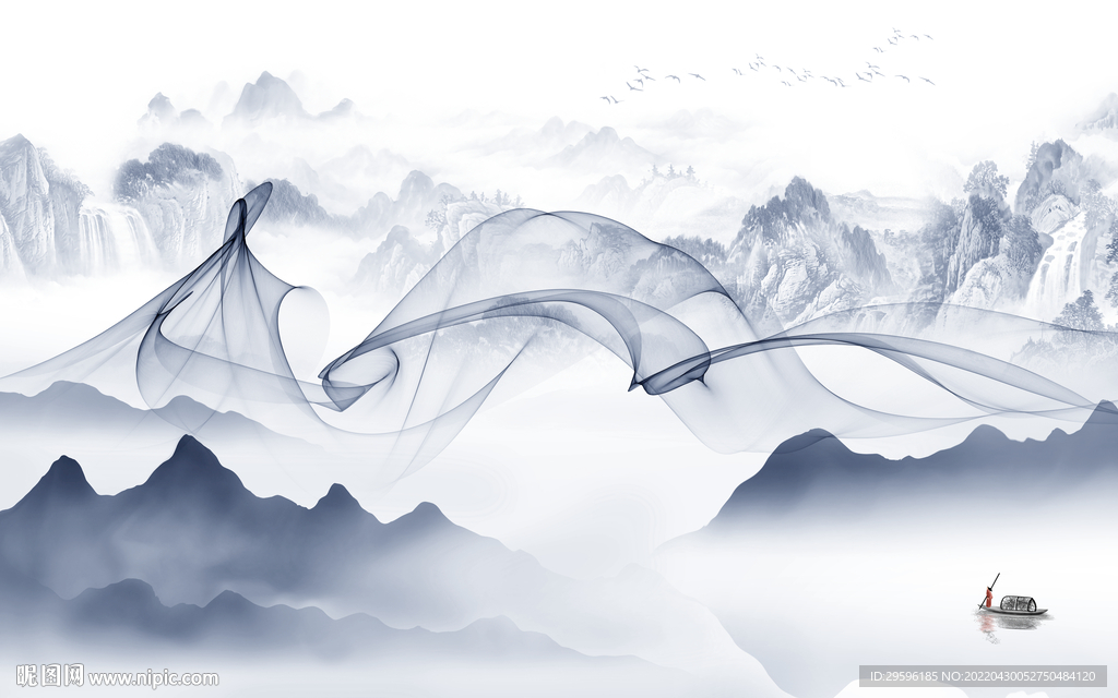 水墨 中式背景山水 TIF分层