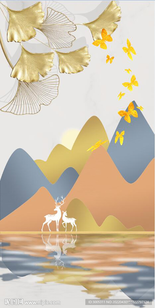 装饰画 麋鹿 杏叶