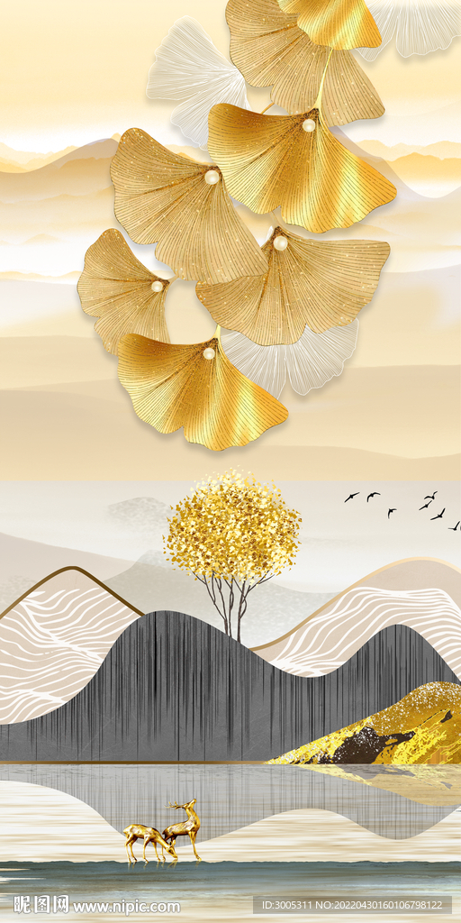 装饰画 杏叶 麋鹿