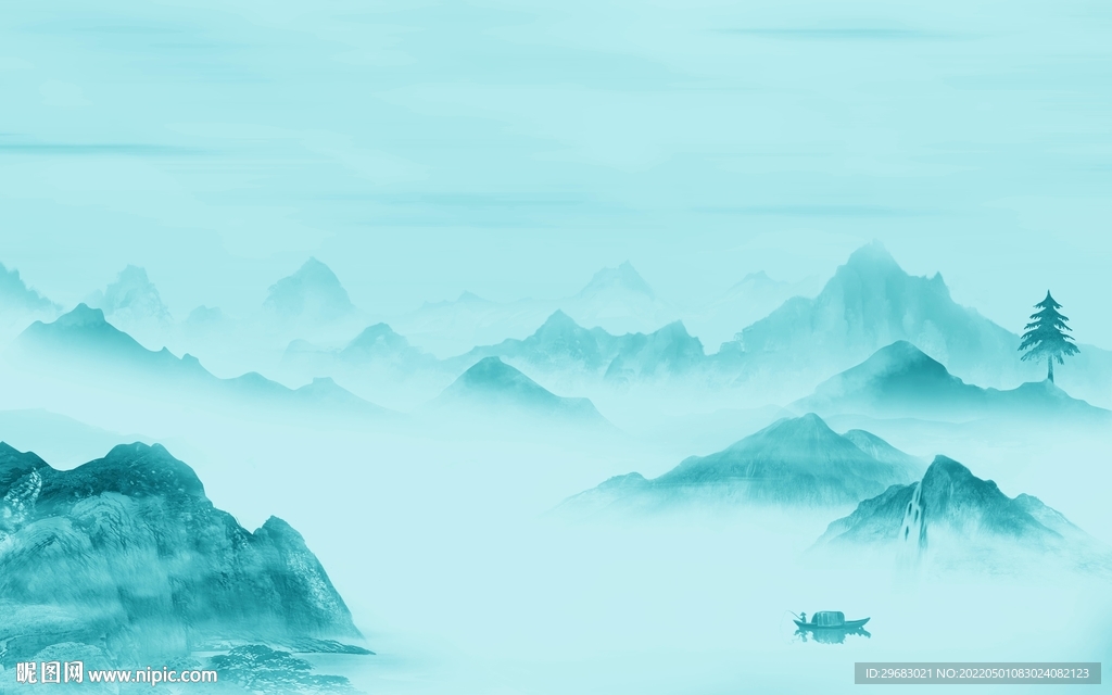 水墨客厅山水背景 TIF分层