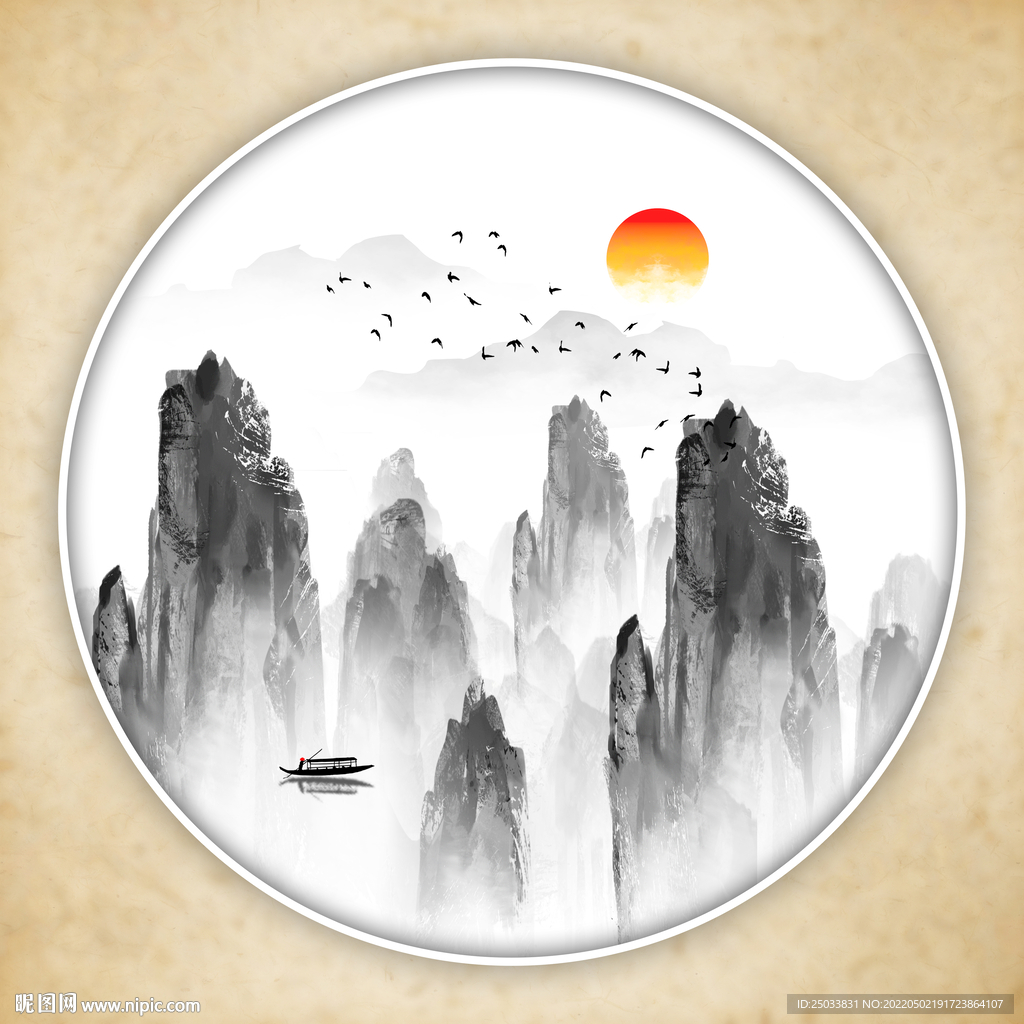 意境圆形山水画