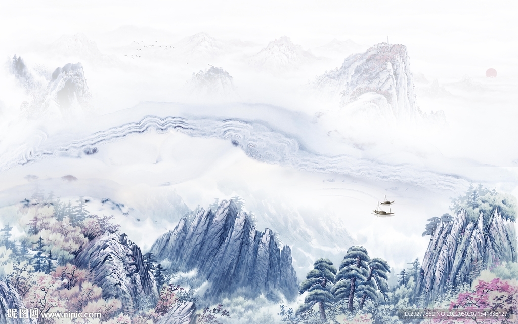 最新高档客厅山水 tif分层