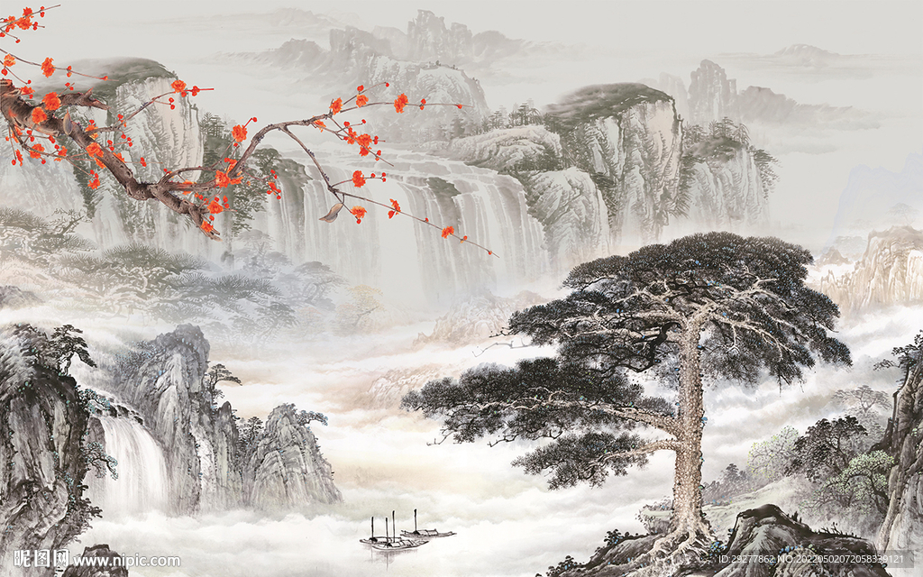 中式高档客厅山水 tif分层