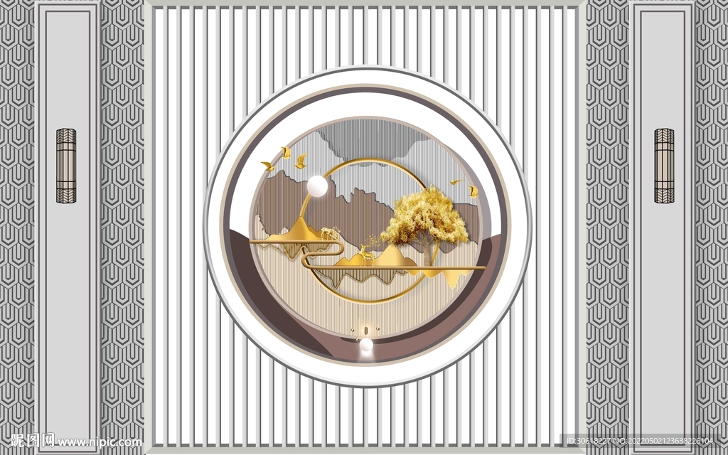 新中式格栅背景墙