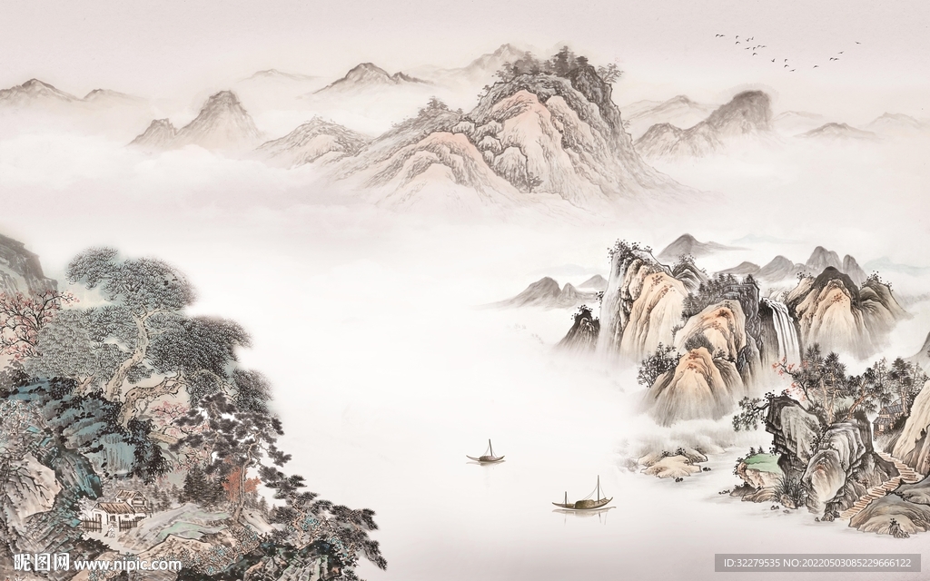 古风 客厅高端山水 TIF分层