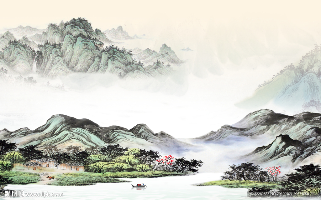 中国风电视客厅山水 TIF分层