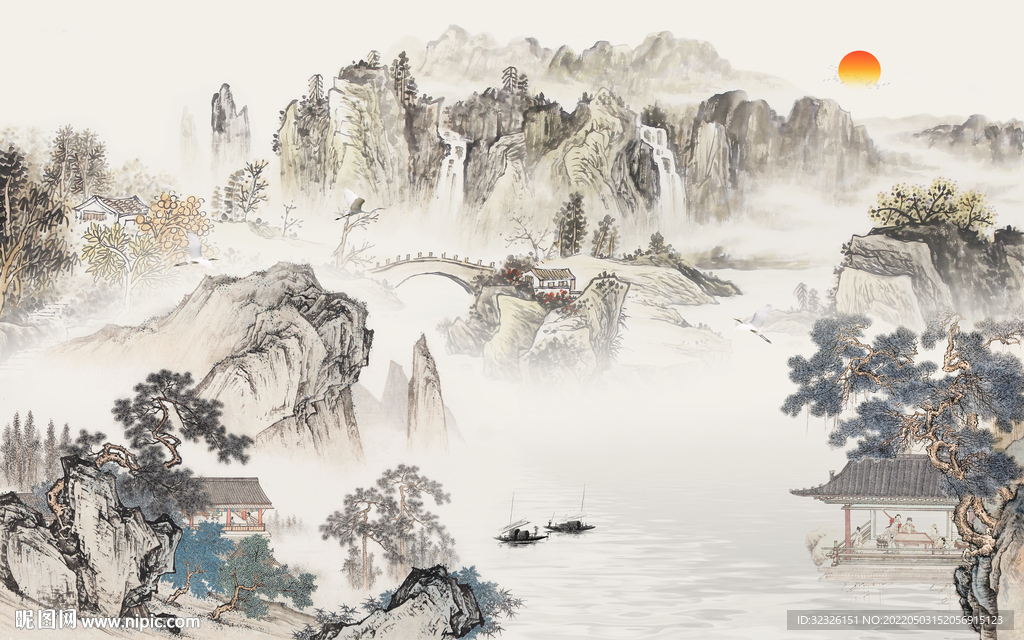 中式高端山水背景 tif分层