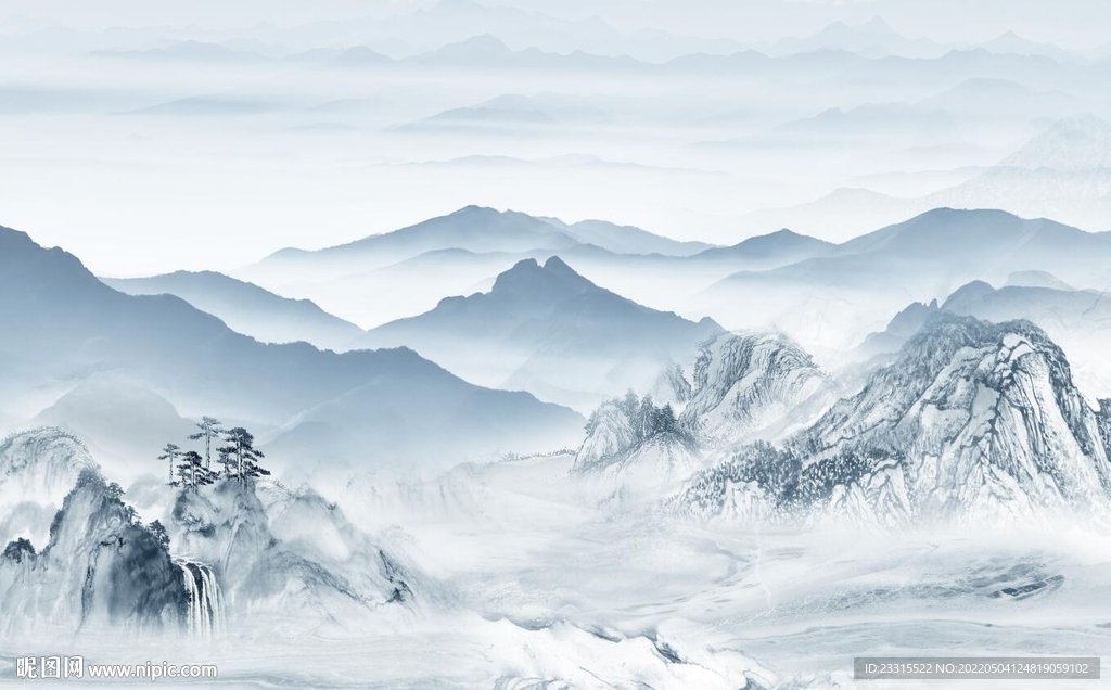 青山绿水客厅简约新中式背景墙