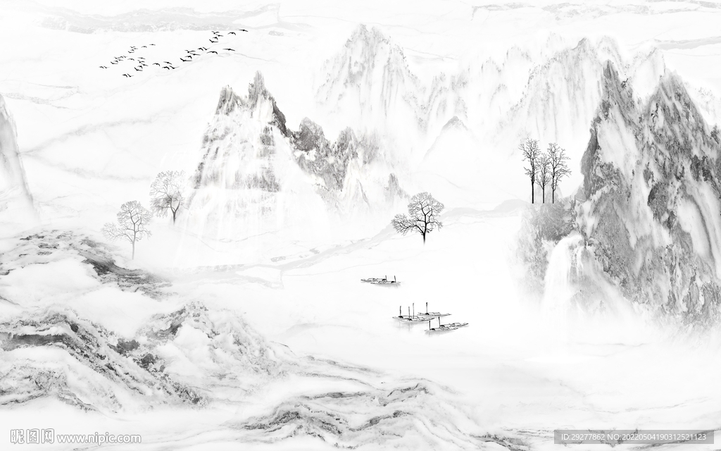 灰色现代电视山水 tif分层