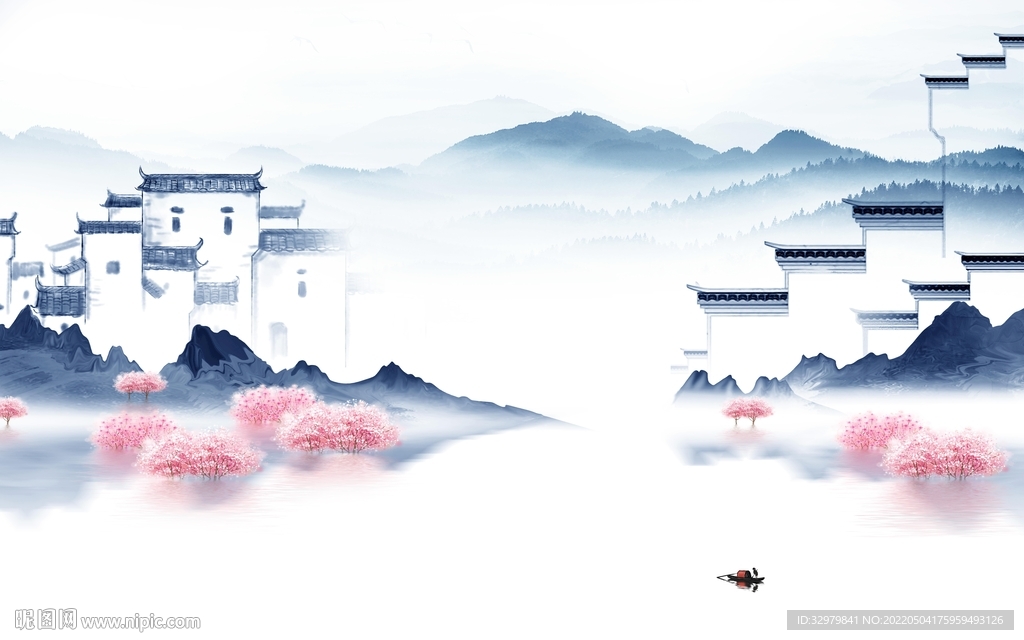 徽派 电视客厅山水 TIF分层