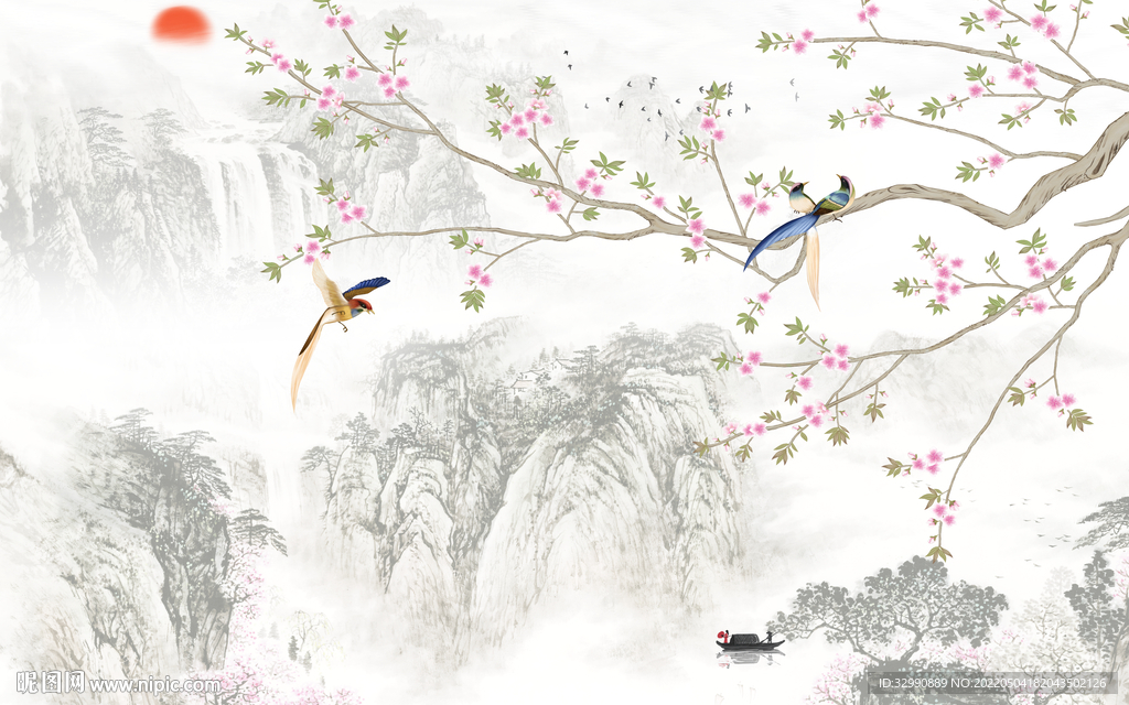 花鸟现代意境山水 TIF分层