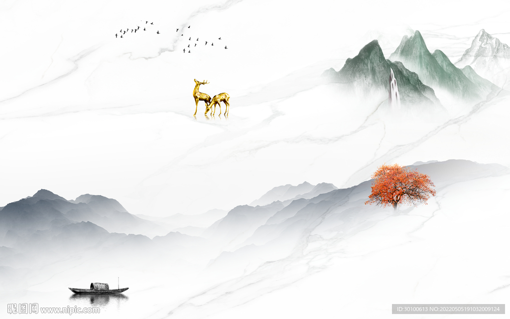 中式最新款山水画 tif分层