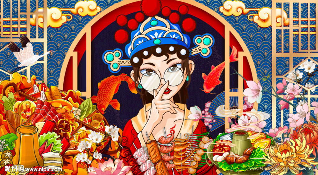 国潮火锅餐饮背景墙