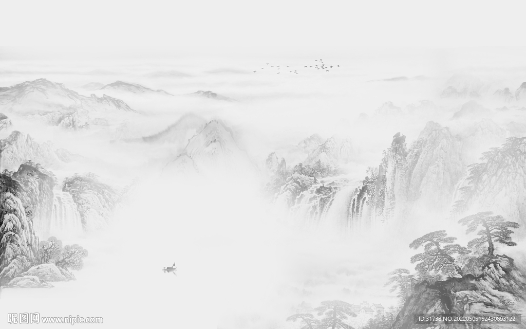 新中式水墨山水背景墙
