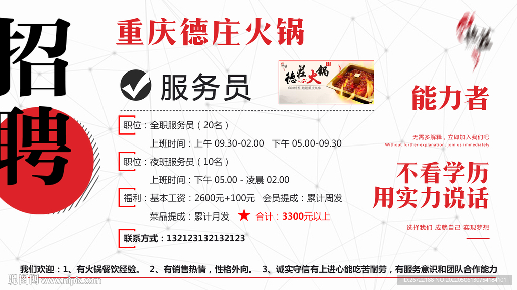 火锅店招聘海报