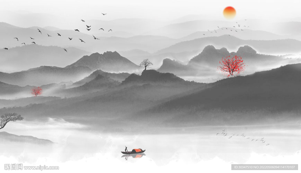 水墨山水中式客厅背景