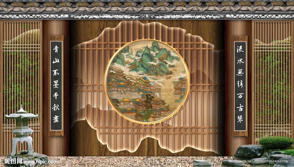 新中式花格背景形象墙