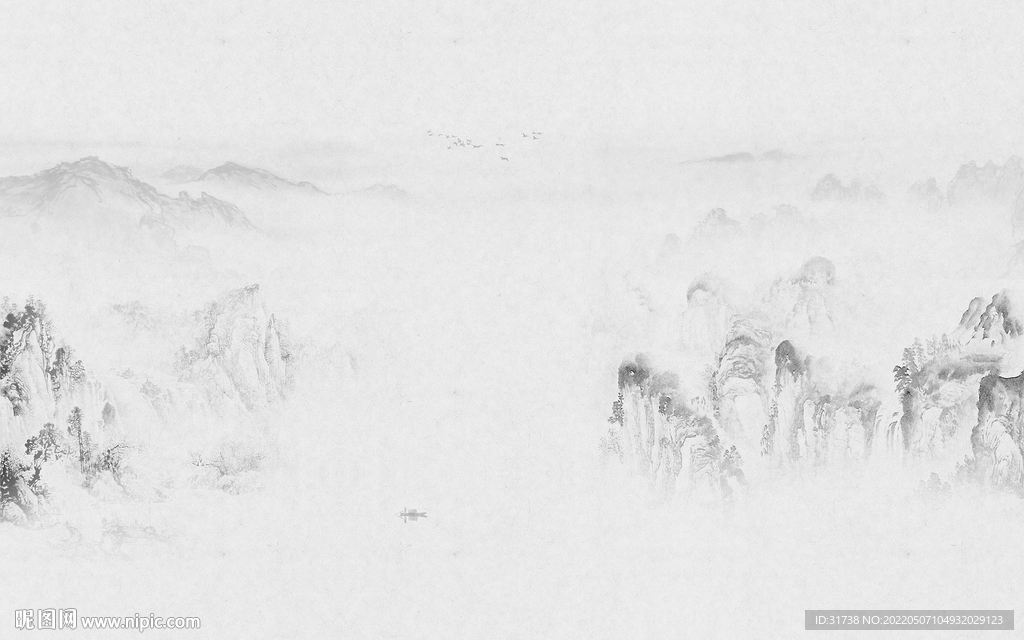 禅意水墨山水画