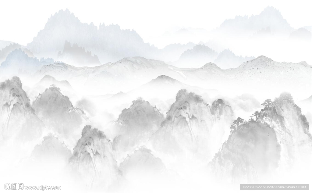 山川美景简约新中式山水背景墙