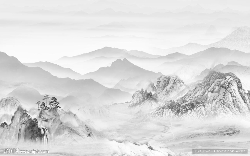 山川美景水墨山水新中式背景墙