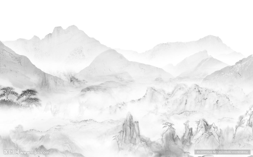 雅士白水墨山水电视背景墙