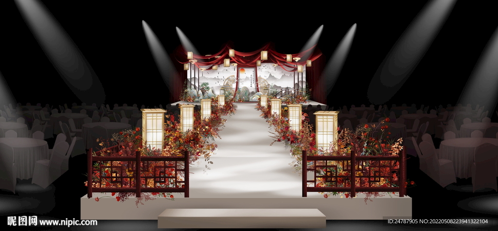 新中式山水画红色婚礼