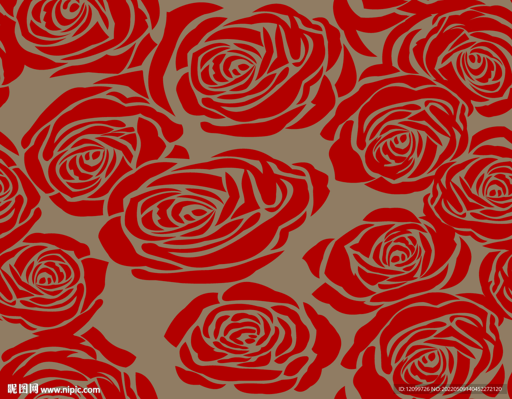 高清手绘玫瑰花印花连衣裙