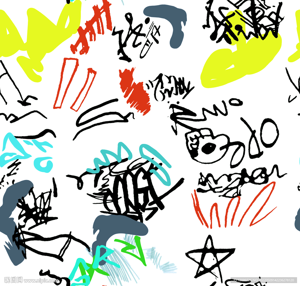 大牌手绘 抽象英文印花